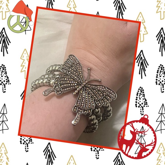 Iridescent butterfly 🦋 silver elastic stretch bracelet - Picture 3 of 10